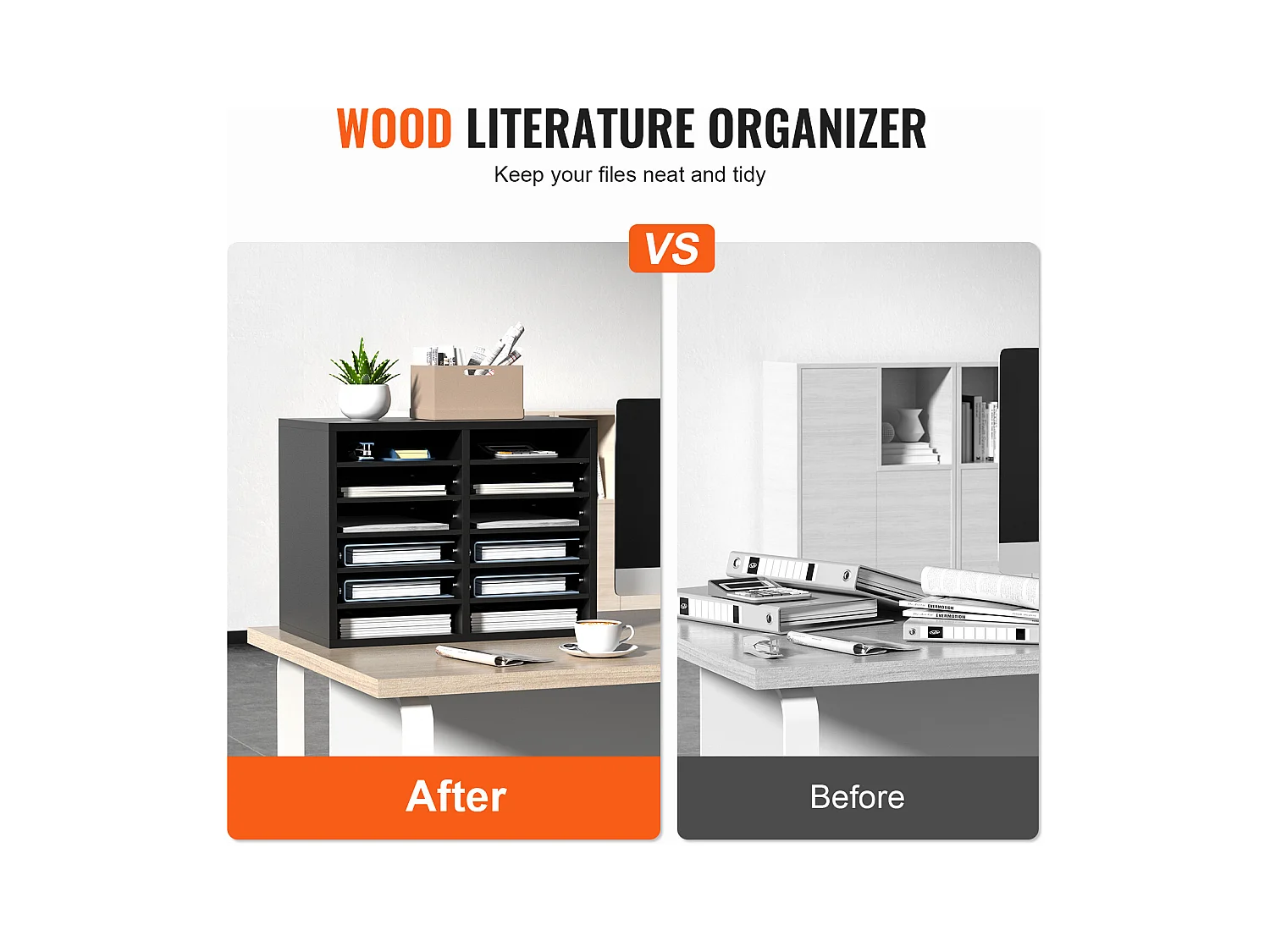 Organiseur de Bureau, SucceBuy Organiseur de Documents en Bois 12 Compartiments Réglables Noir