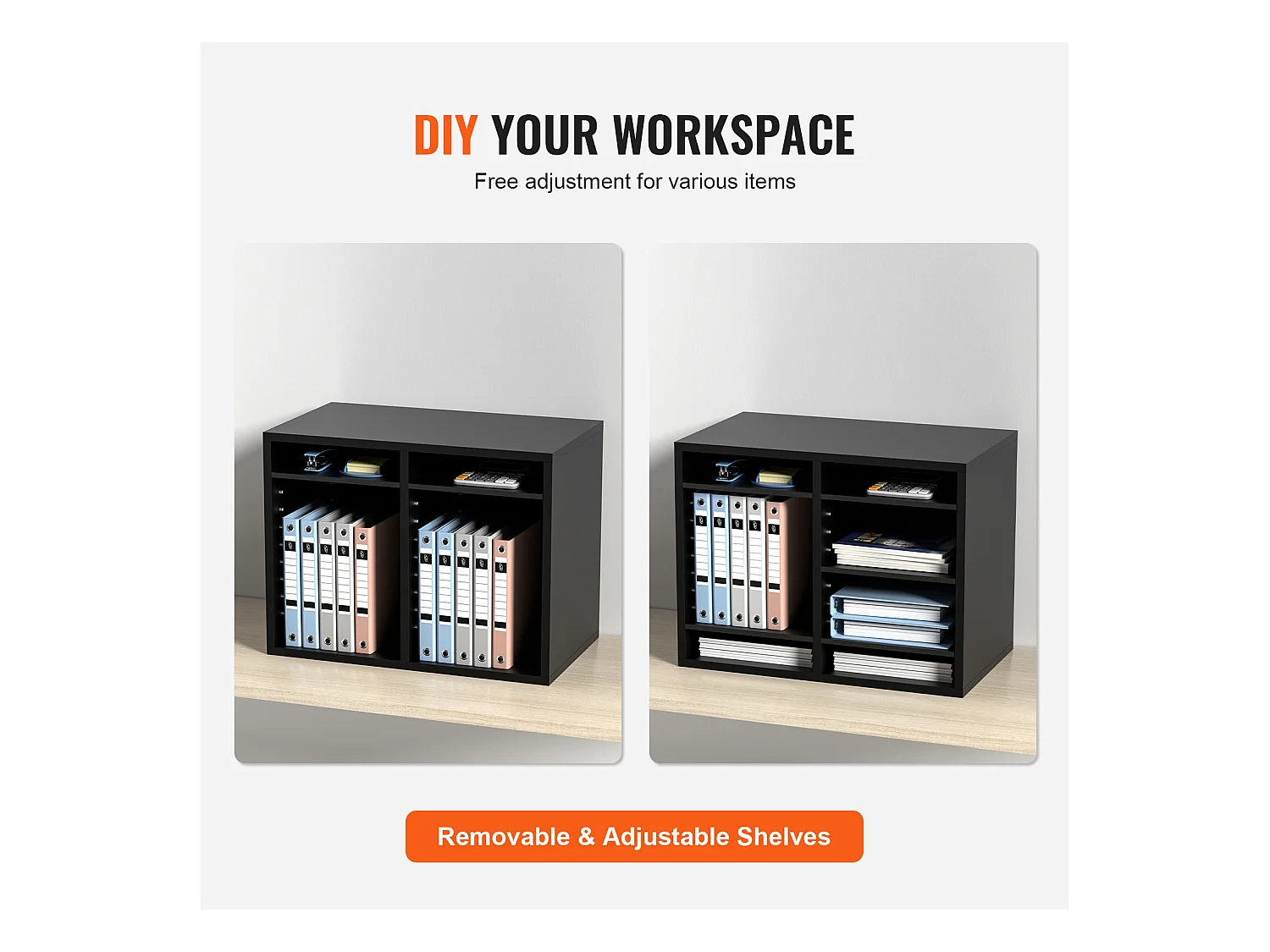 Organiseur de Bureau, SucceBuy Organiseur de Documents en Bois 12 Compartiments Réglables Noir