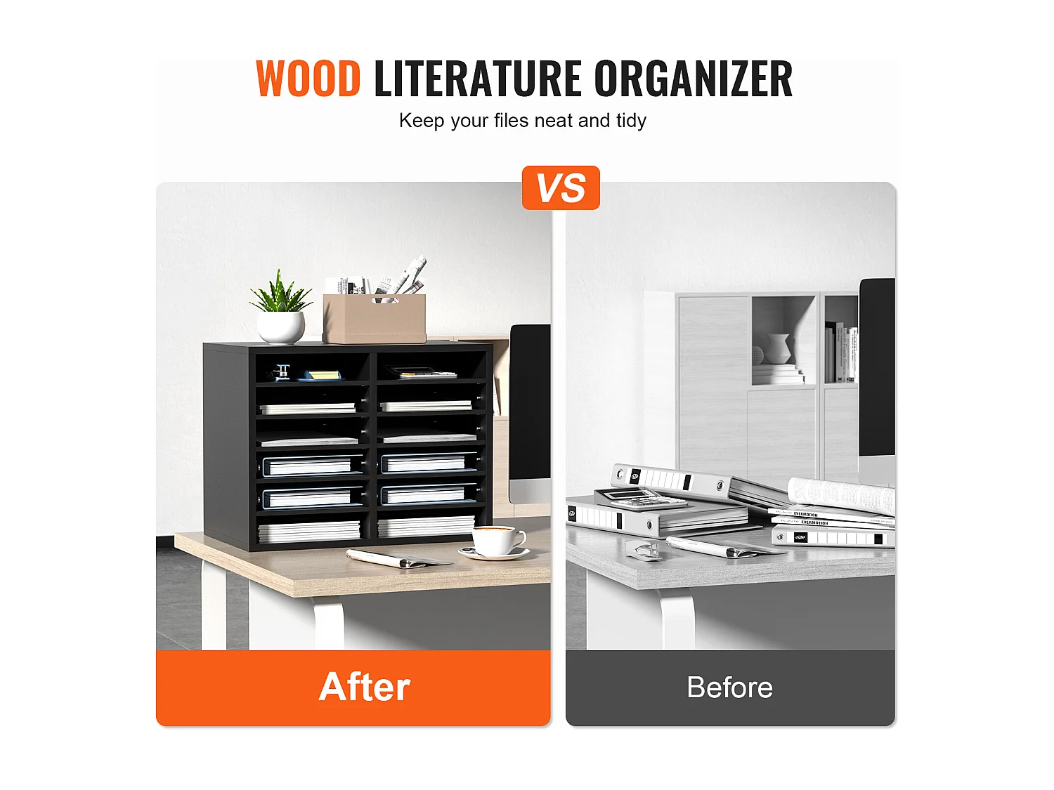 Organiseur de Bureau, SucceBuy Organiseur de Documents en Bois 12 Compartiments Réglables Noir