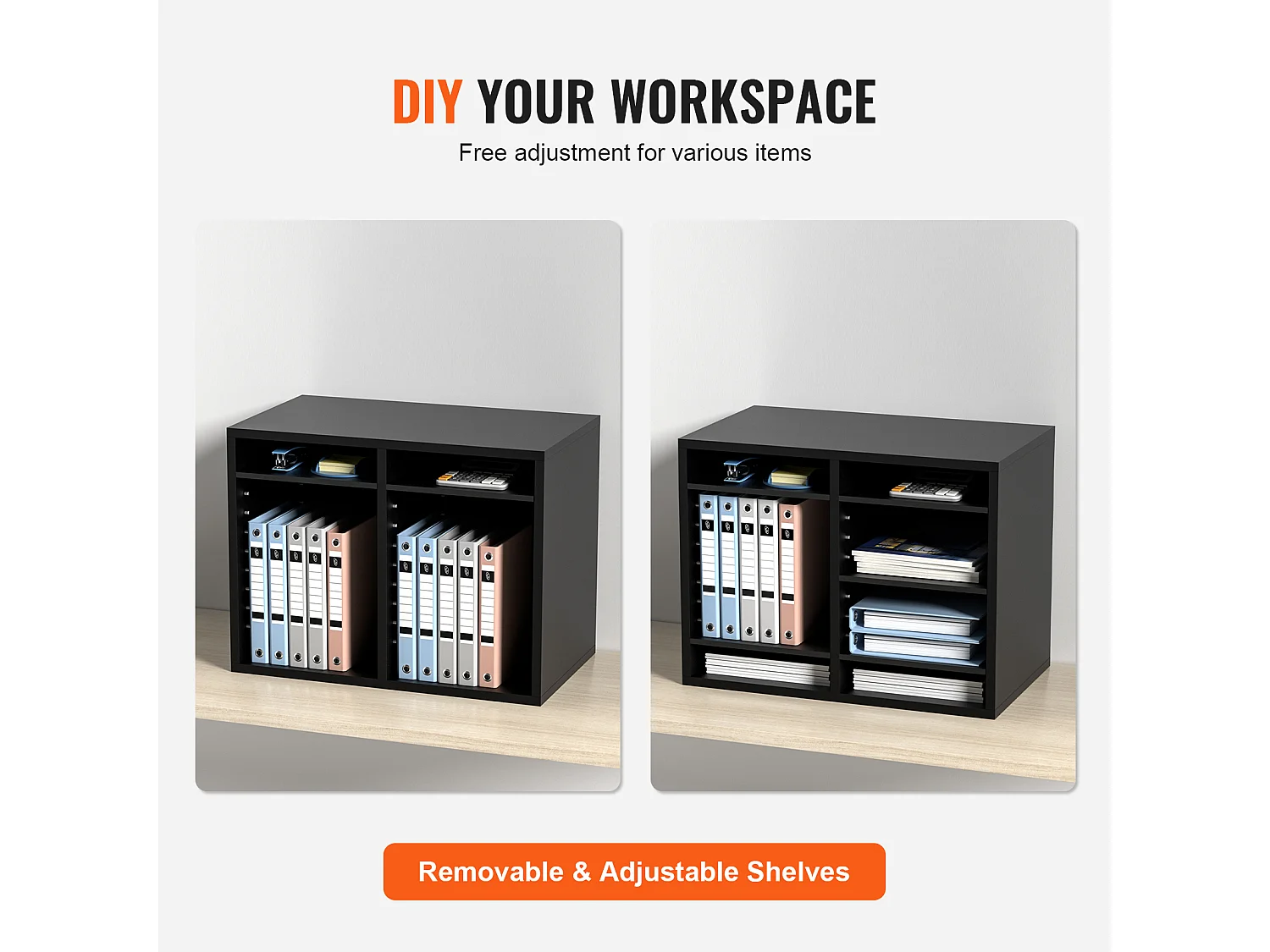 Organiseur de Bureau, SucceBuy Organiseur de Documents en Bois 12 Compartiments Réglables Noir