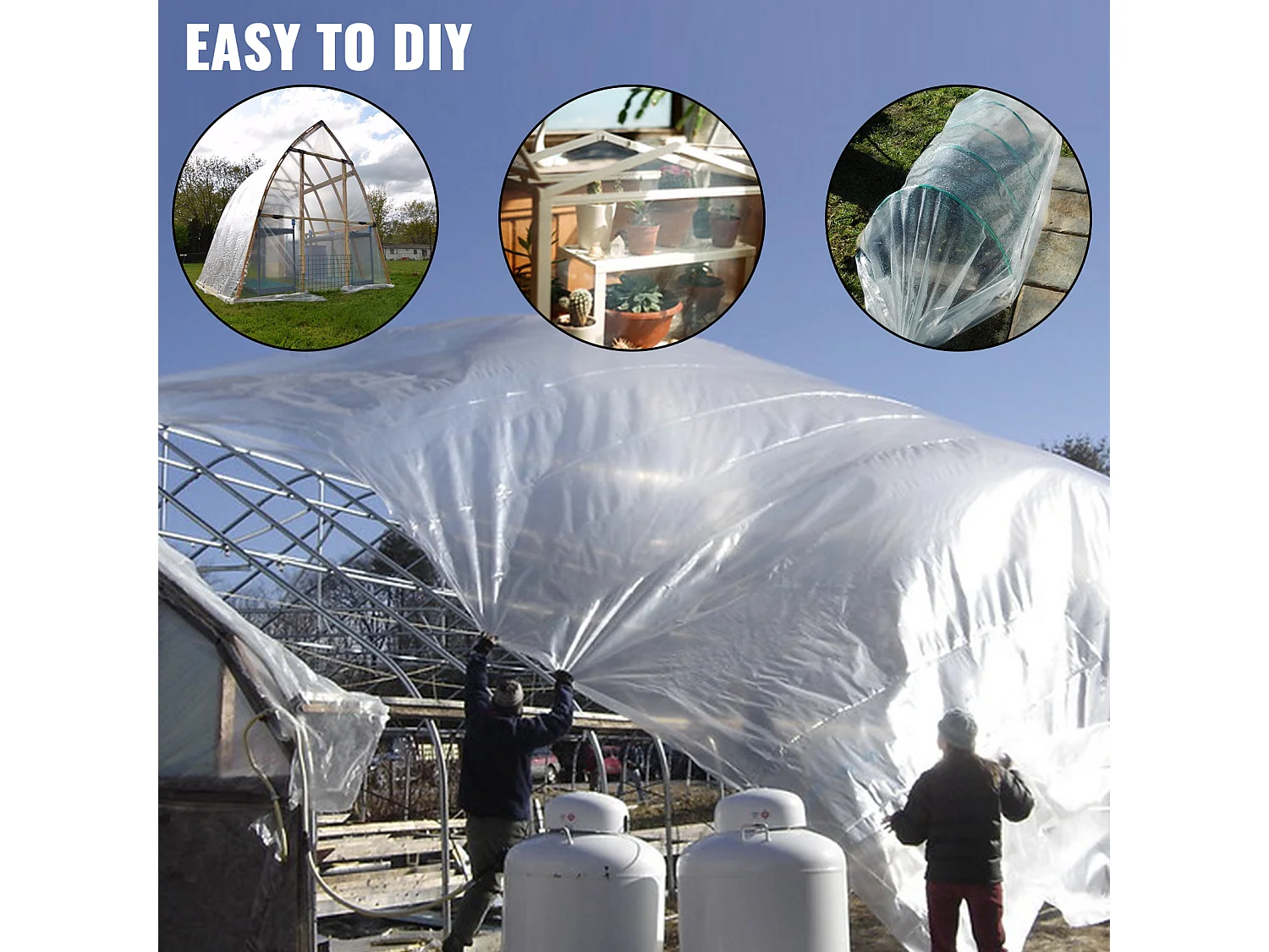 Film de Serre SucceBuy, 3x7.62 m, Polyéthylène Résistant aux UV, Plastique Transparent pour le Réchauffement, Résistance Supérieure