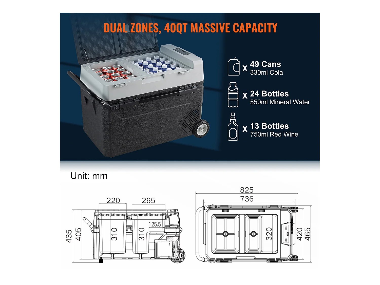 Réfrigérateur de Voiture SucceBuy Réfrigérateur Congélateur Portable pour Voiture 37.85L à Double Zone pour Voiture et Maison