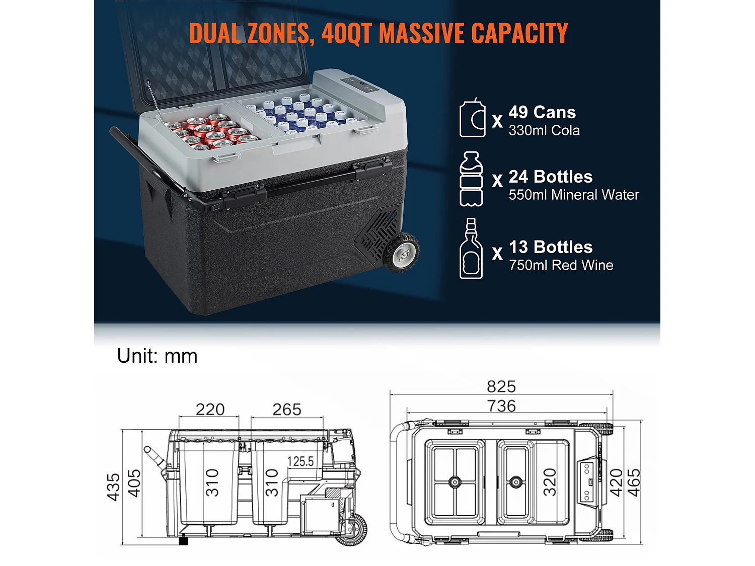 Réfrigérateur de Voiture SucceBuy Réfrigérateur Congélateur Portable pour Voiture 37.85L à Double Zone pour Voiture et Maison
