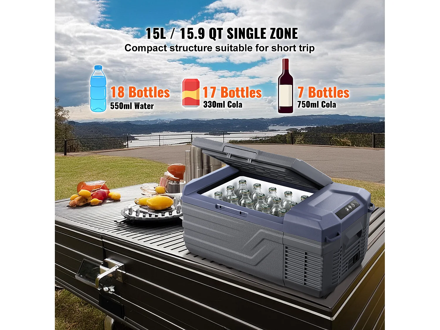 Lodówka Samochodowa SucceBuy 15L Przenośna Lodówka Samochodowa Jednostrefowa do Samochodu i Domu