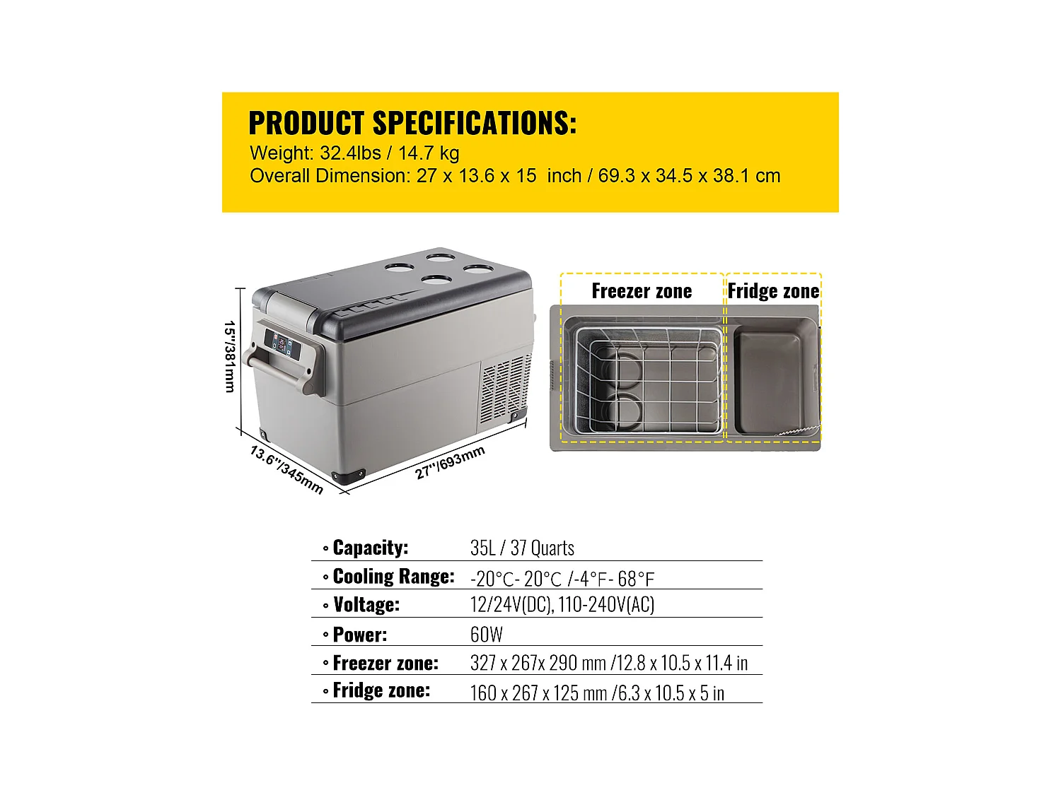 Frigorifero per Auto SucceBuy Frigorifero Portatile Piccolo da 34.82L per Casa, Auto, Veicolo, 220V