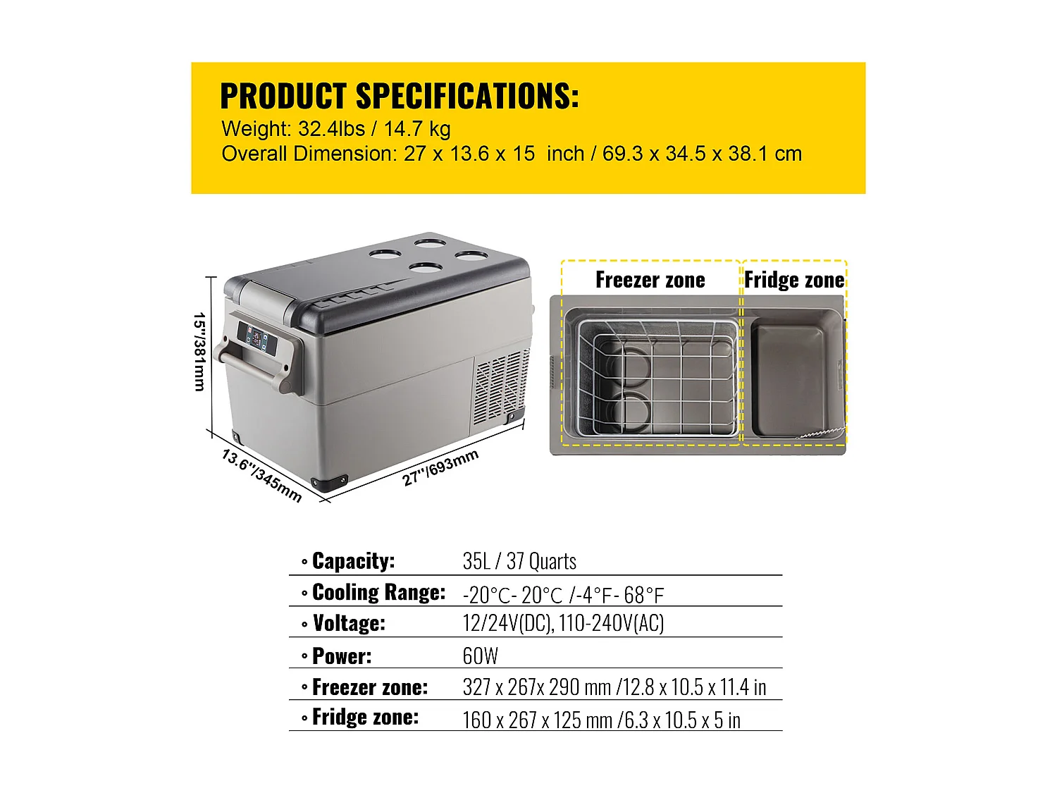 Réfrigérateur de Voiture SucceBuy Réfrigérateur Portable de Petite Taille 34.82L pour la Maison, la Voiture, le Véhicule, 220V