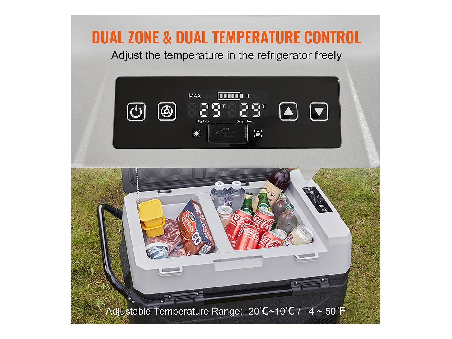 Autokoelkast SucceBuy 53L Draagbare Autokoelkast met Vriezer, Compressor met Twee Zones
