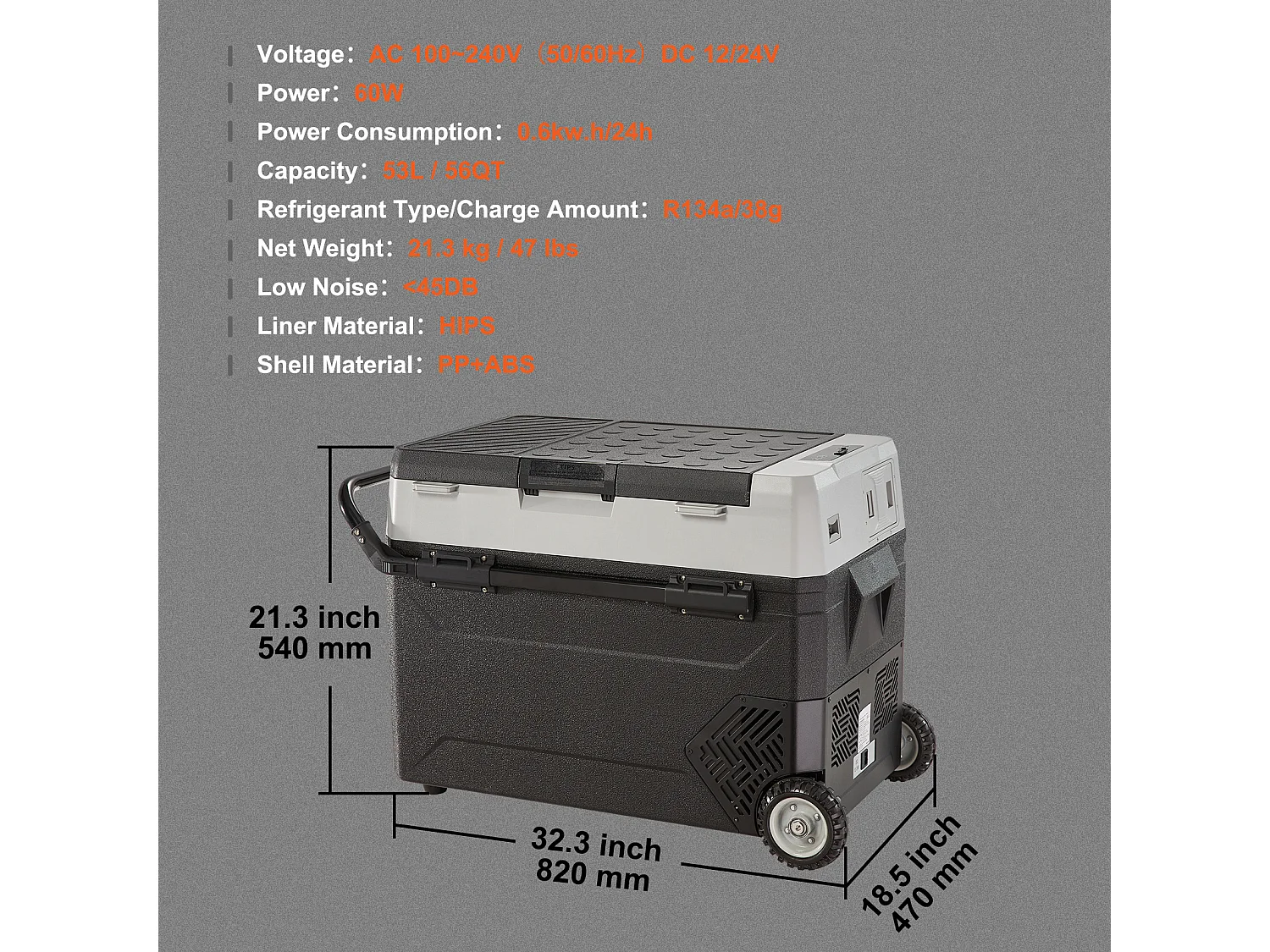 Lodówka Samochodowa SucceBuy 53L Przenośna Lodówka Samochodowa z Zamrażarką, Kompresor Dwustrefowy
