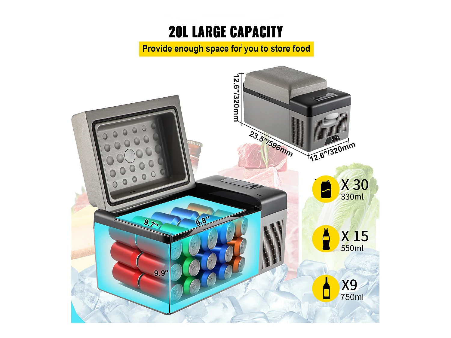 Réfrigérateur de Voiture SucceBuy Petit Réfrigérateur Portable 20L Réfrigérateur de Voiture Congélateur Compact Réfrigérateur 220V