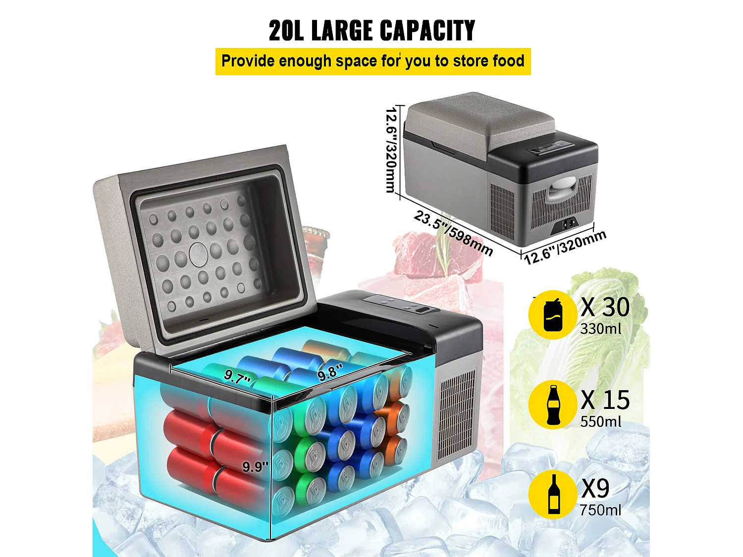 Lodówka Samochodowa SucceBuy Mała Przenośna Lodówka 20L Lodówka Samochodowa Kompaktowa Zamrażarka Lodówka 220V