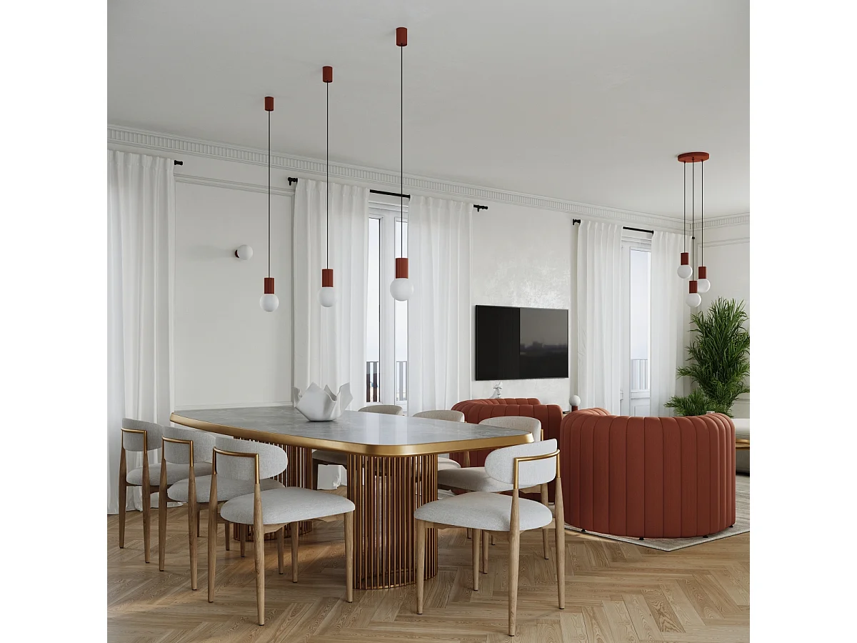 Lampe De Bureau Halo Moderne En Aluminium/Verre - 1 Sources Lumineuses - L.12 X H.19 Cm - Ocre Rouge