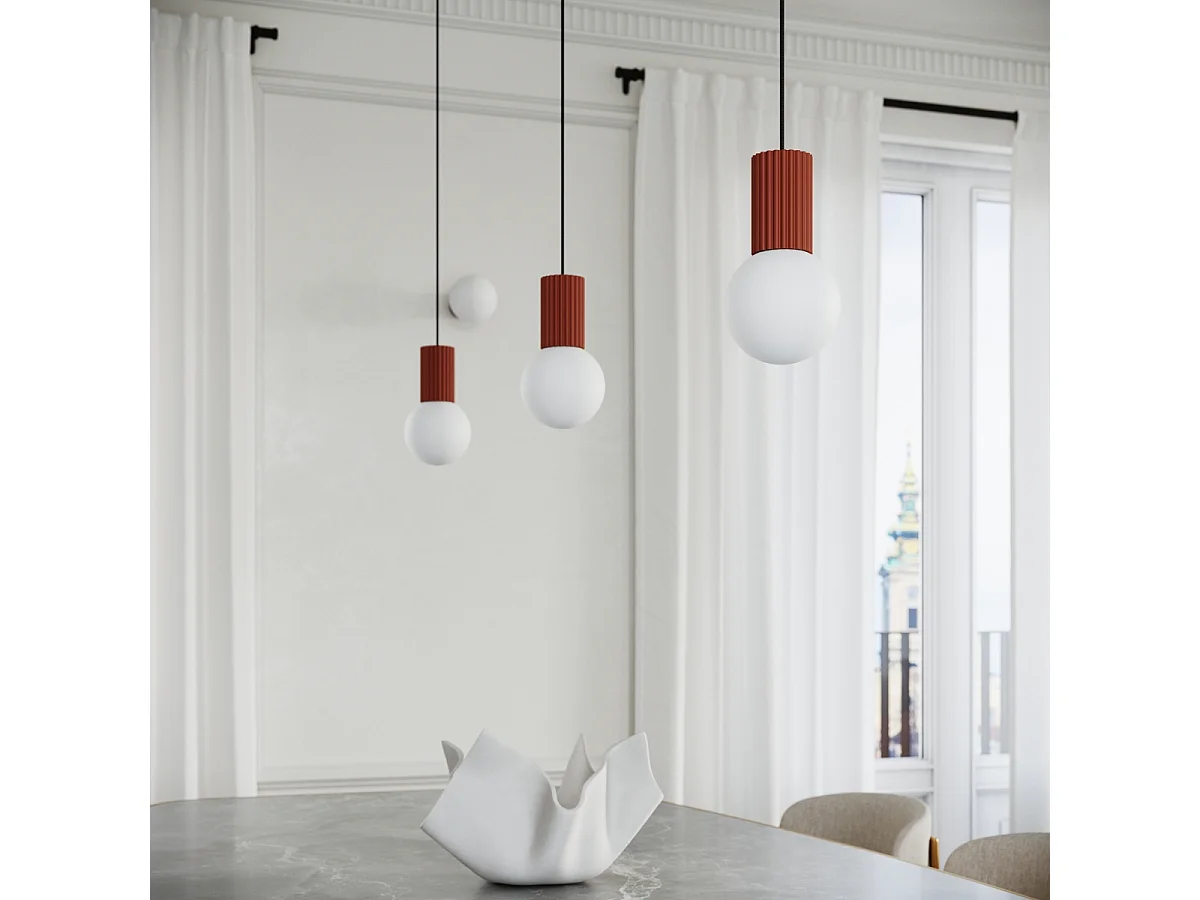 Lampe De Bureau Halo Moderne En Aluminium/Verre - 1 Sources Lumineuses - L.12 X H.19 Cm - Ocre Rouge