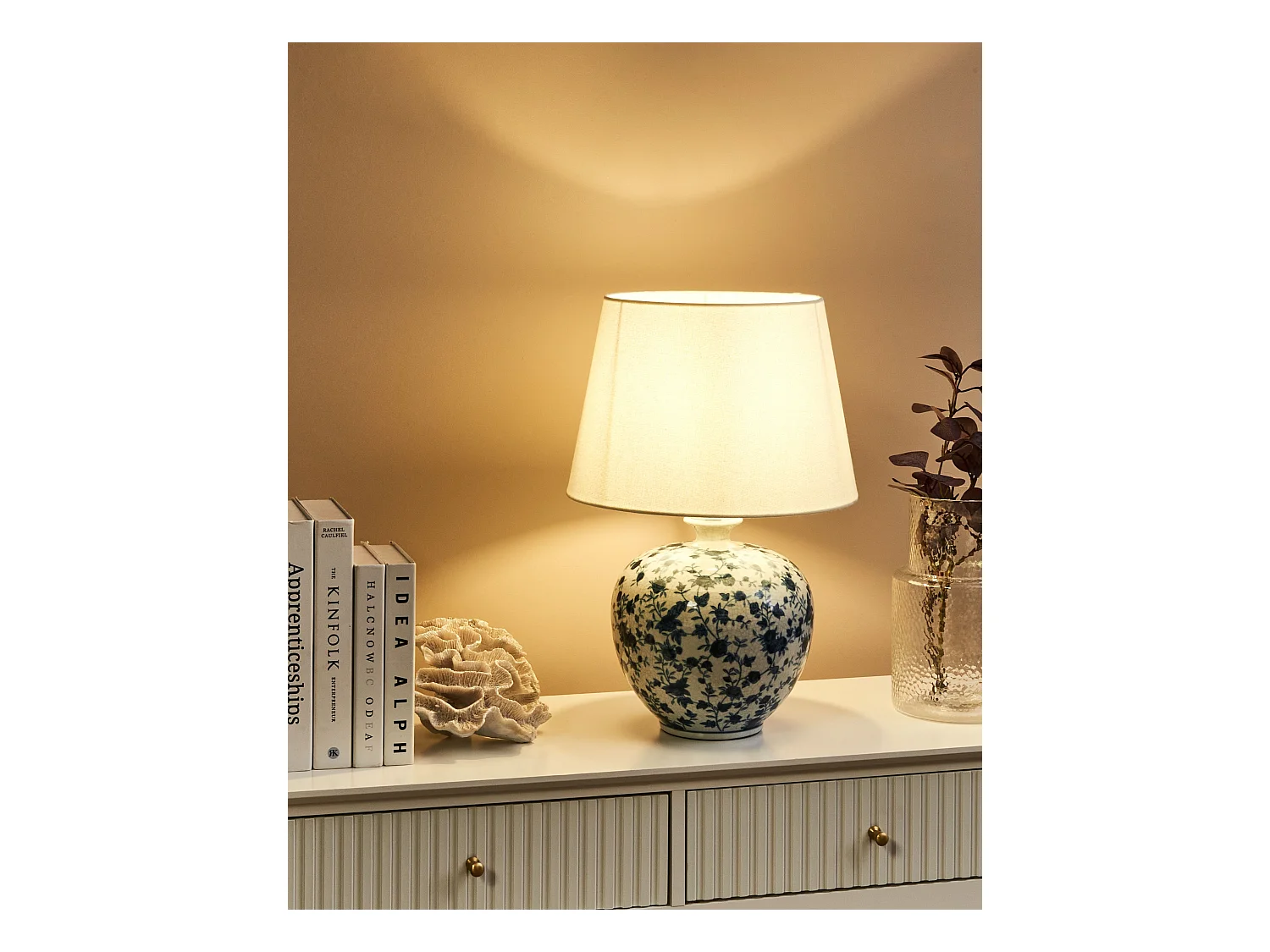 Lampe à poser SILVES Porcelaine Blanc/bleu