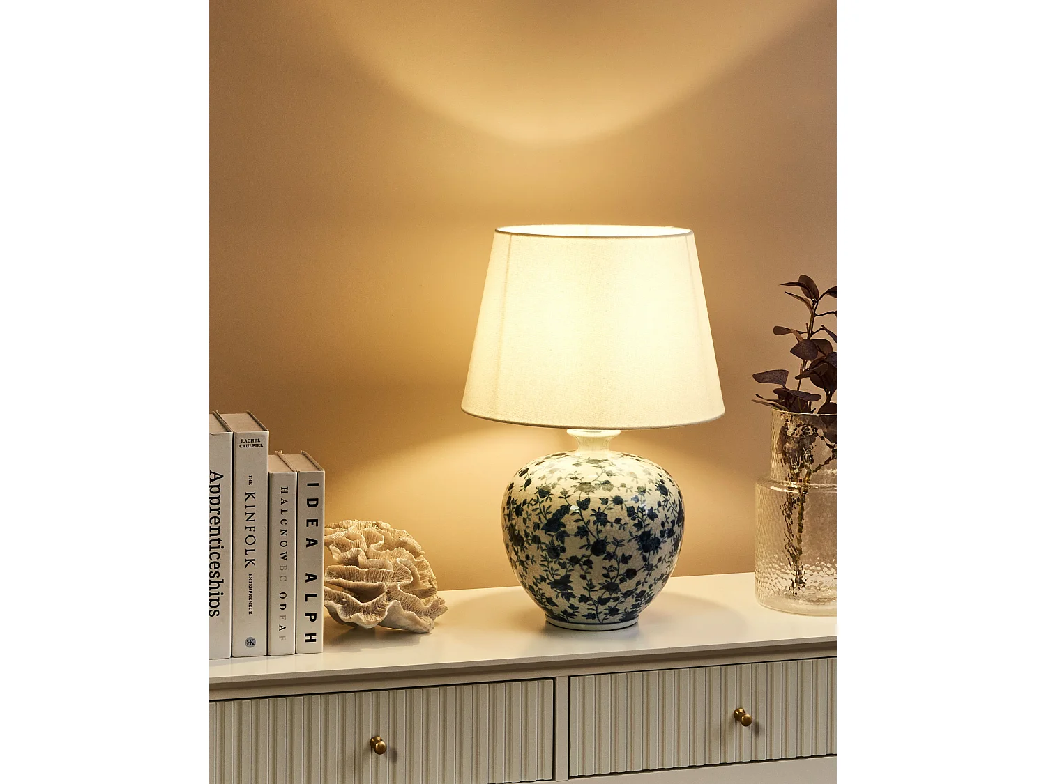 Lampe à poser SILVES Porcelaine Blanc/bleu