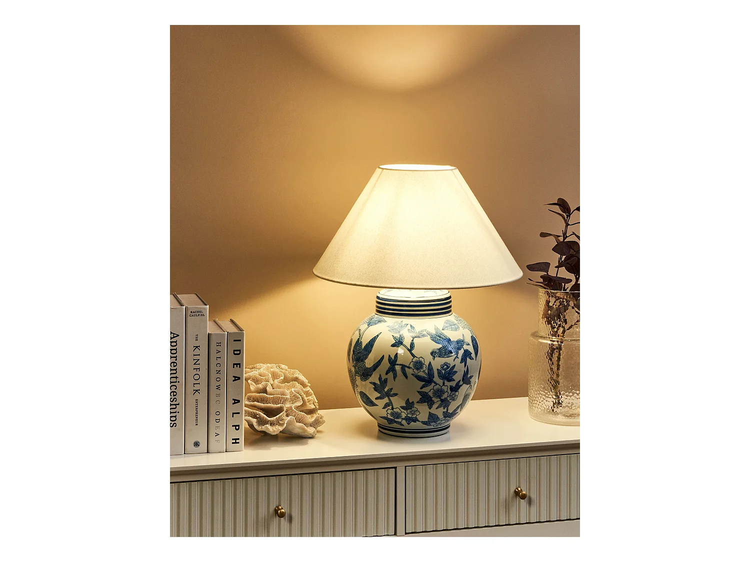 Lampe à poser ARUNCA Porcelaine Blanc/bleu