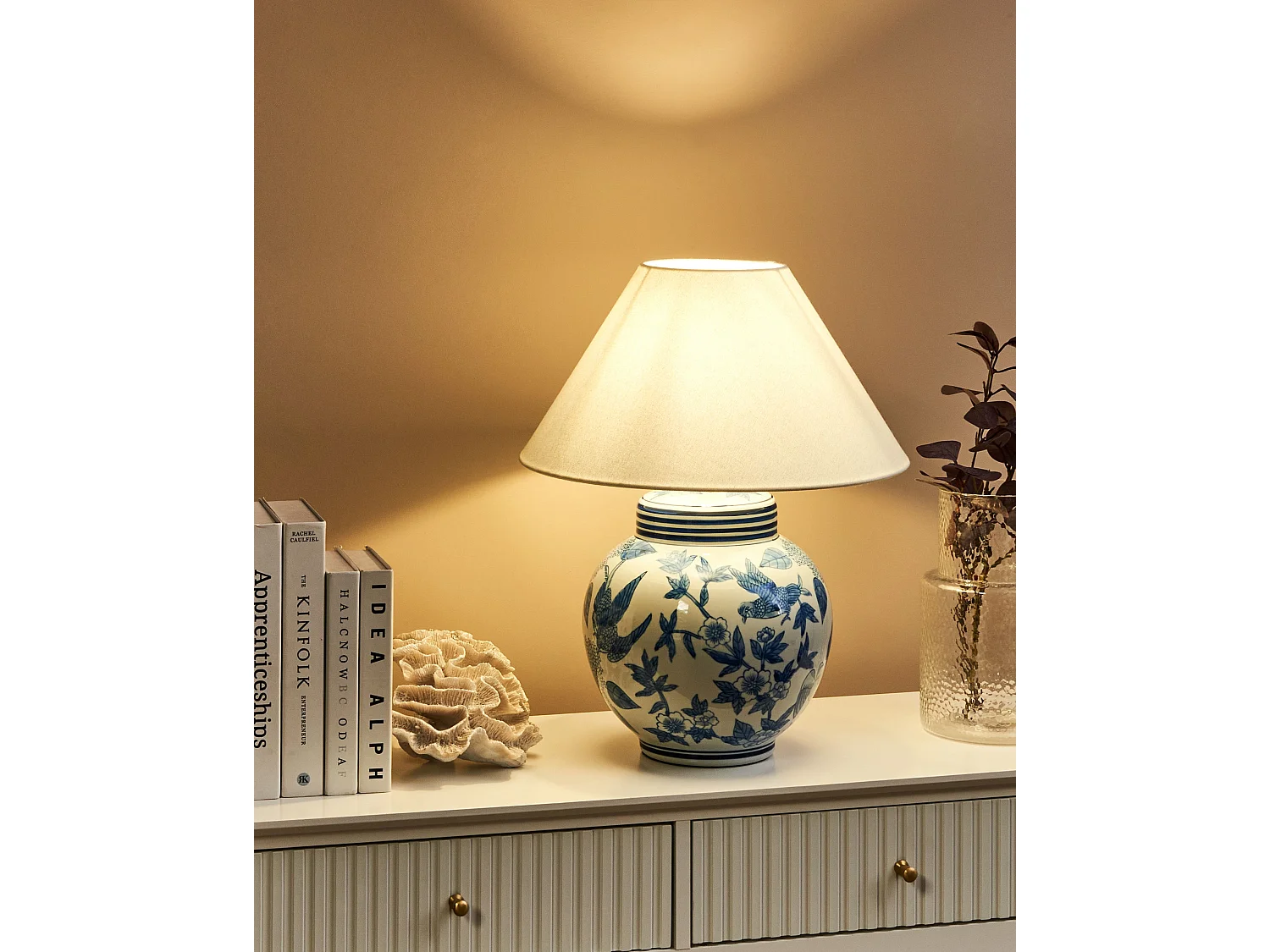 Lampe à poser ARUNCA Porcelaine Blanc/bleu