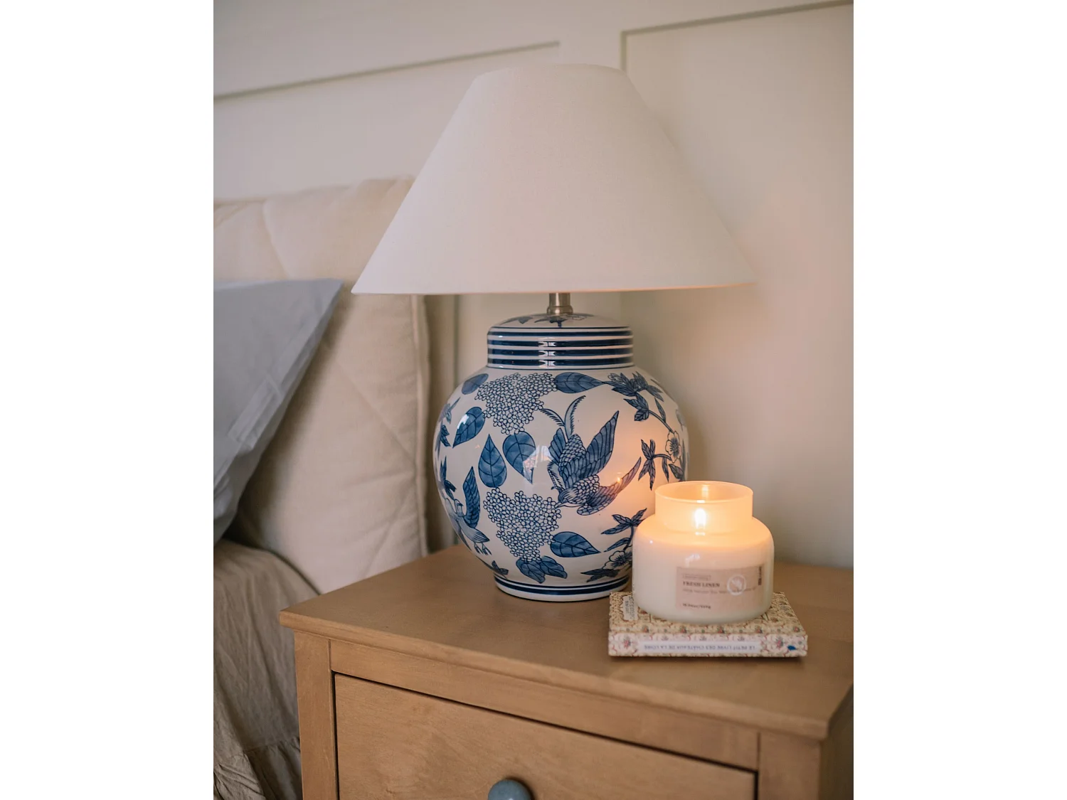 Lampe à poser ARUNCA Porcelaine Blanc/bleu
