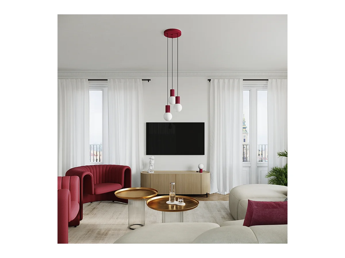 Lampe De Bureau Halo Moderne En Aluminium/Verre - 1 Sources Lumineuses - L.12 X H.19 Cm - Bourgogne