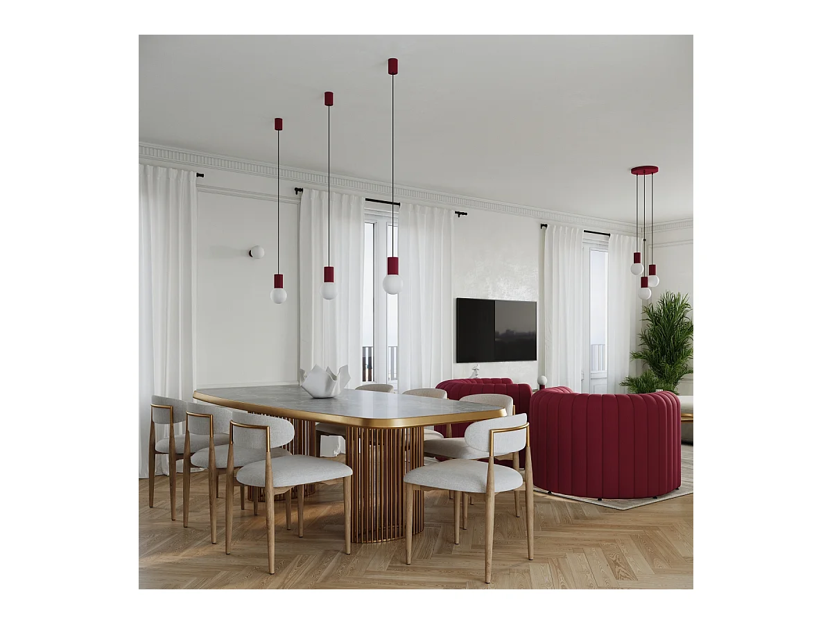 Lampe De Bureau Halo Moderne En Aluminium/Verre - 1 Sources Lumineuses - L.12 X H.19 Cm - Bourgogne