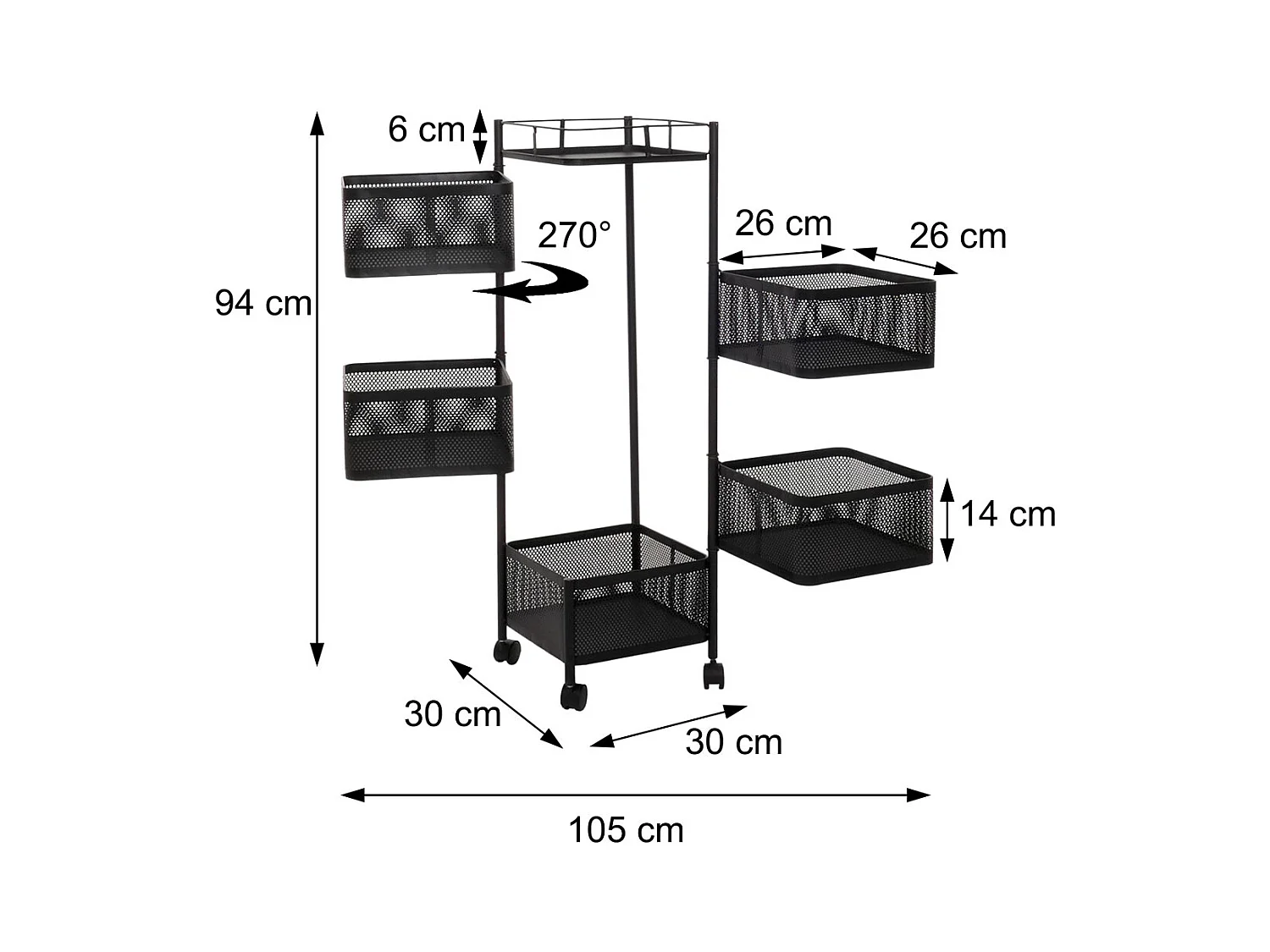 Étagère roulante MCW-N52,  noir