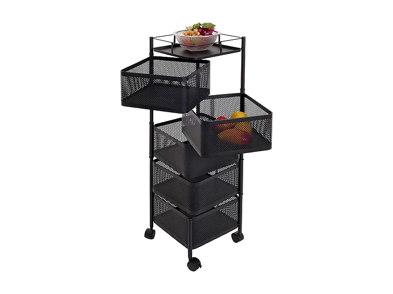 Carrello da cucina multiuso MCW-N52, scaffale multifunzionale bagno, cestini girevoli ferro 94x30x30cm ~ nero