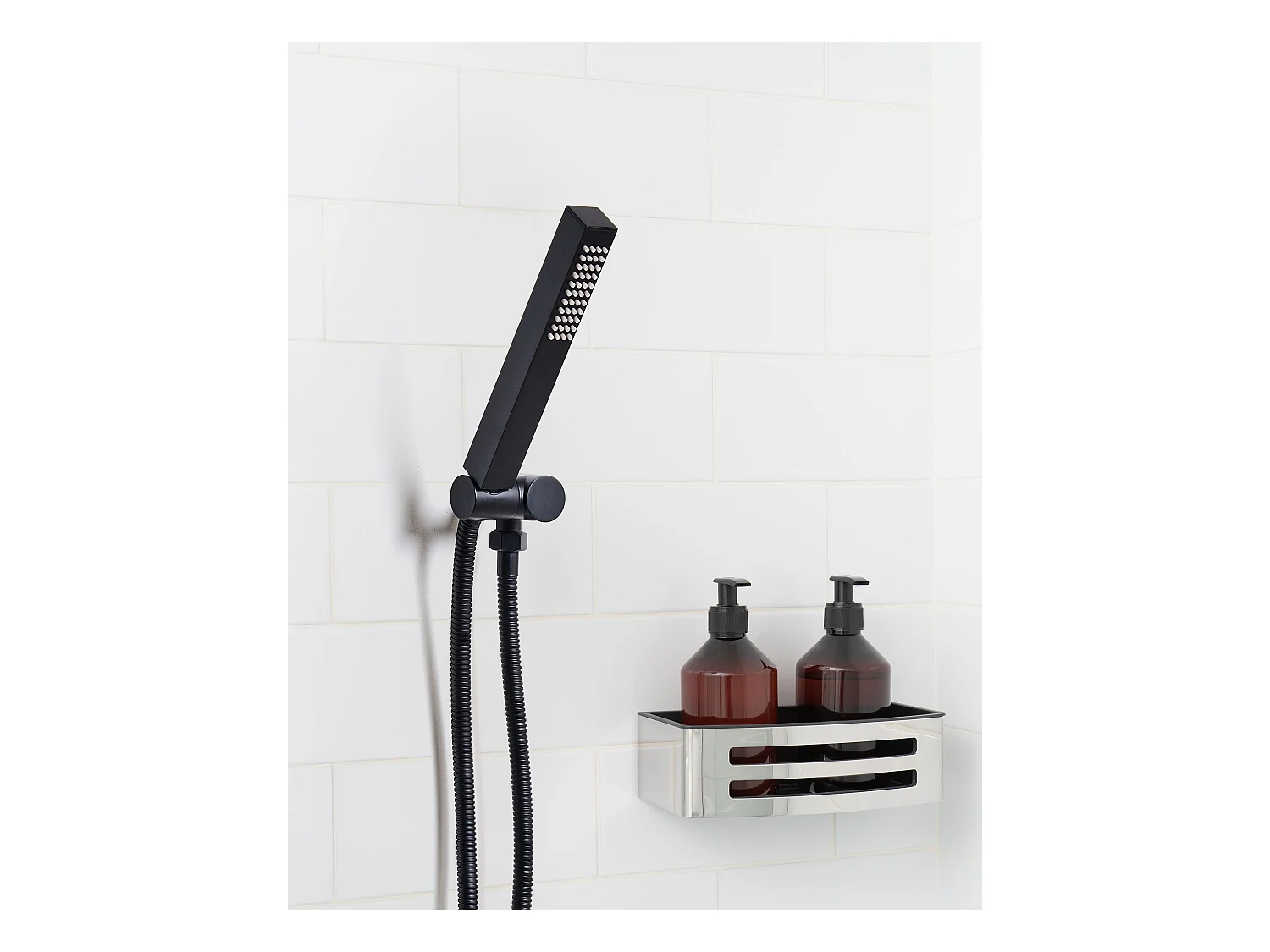 Handbrause Metall schwarz 1 Strahlart quadratisch Stab Duschkopf modern Yarari