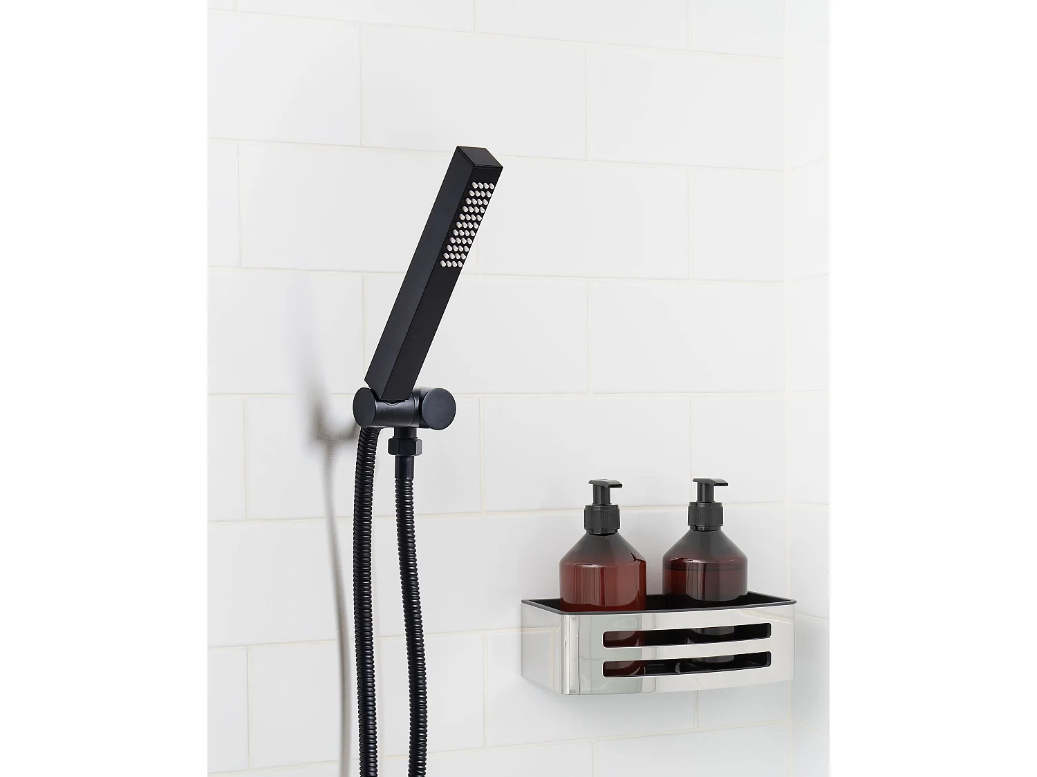 Handbrause Metall schwarz 1 Strahlart quadratisch Stab Duschkopf modern Yarari