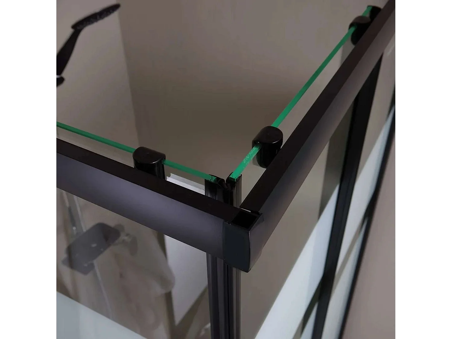 Box doccia da bagno moderno "Cielo" scorrevole serigrafato con profilo nero opaco cm 90x70 190h