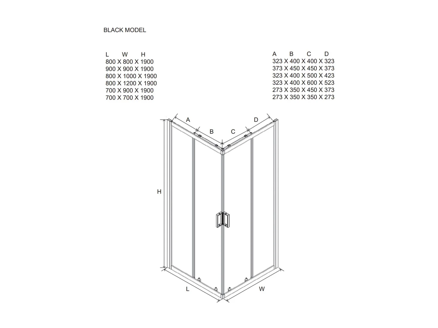 Box doccia da bagno moderno "Cielo" scorrevole serigrafato con profilo nero opaco cm 90x70 190h