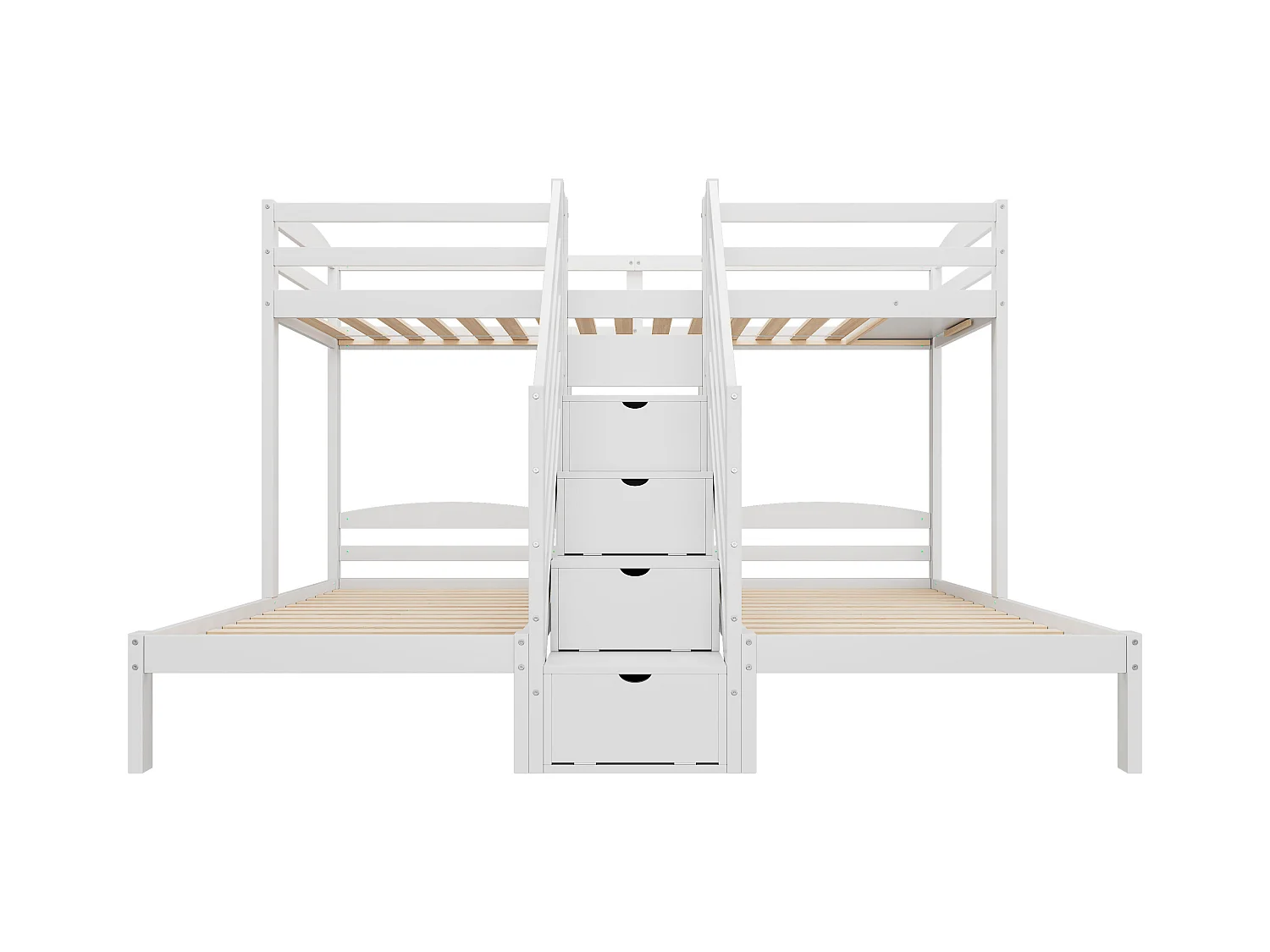 Łóżko piętrowe 90x200 cm - 3 miejsca do spania - schody z miejscem do przechowywania - z 4 szufladami - z barierką - biały