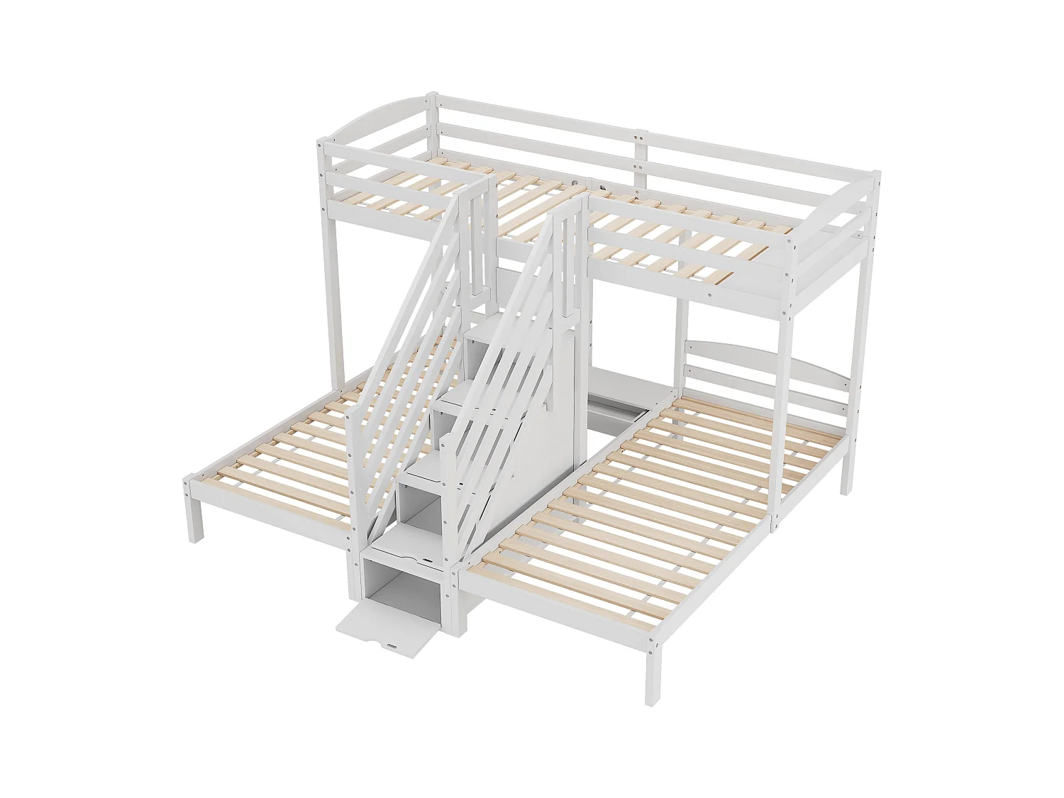 Łóżko piętrowe 90x200 cm - 3 miejsca do spania - schody z miejscem do przechowywania - z 4 szufladami - z barierką - biały