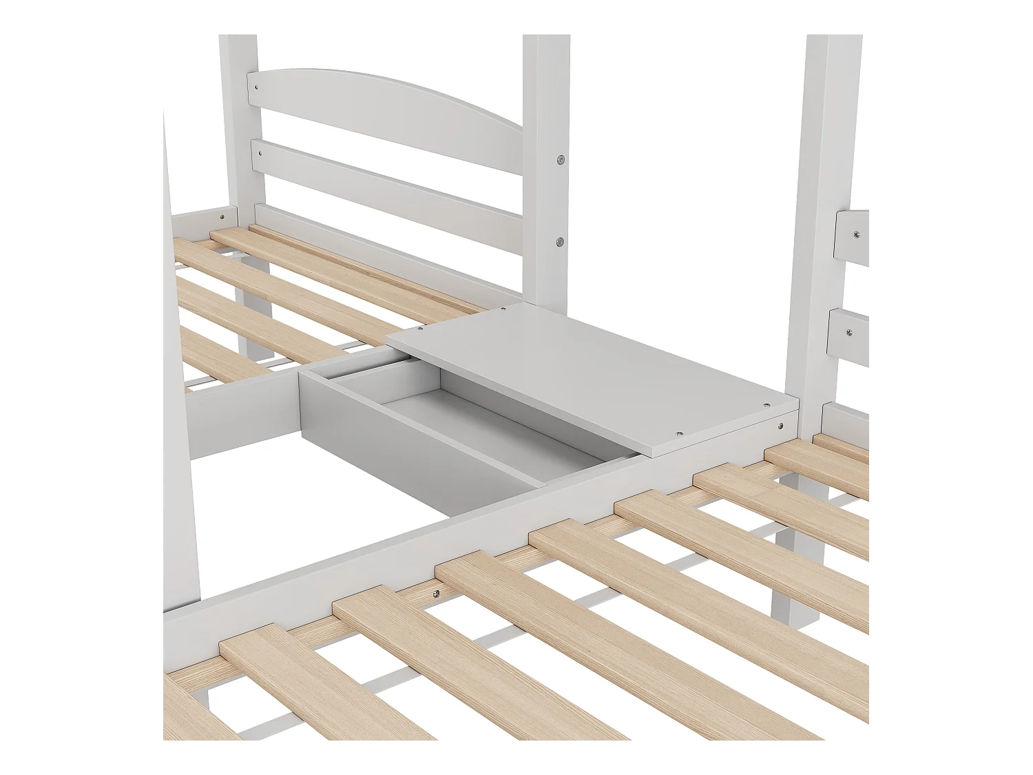 Łóżko piętrowe 90x200 cm - 3 miejsca do spania - schody z miejscem do przechowywania - z 4 szufladami - z barierką - biały