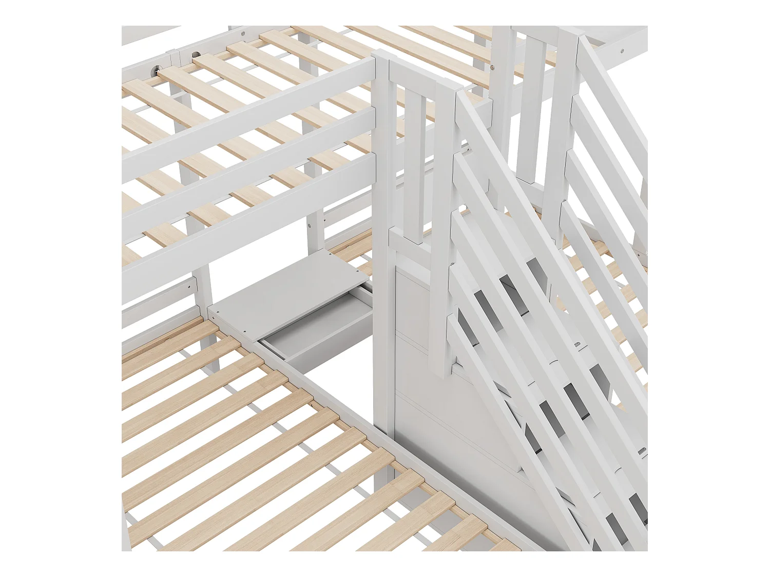 Łóżko piętrowe 90x200 cm - 3 miejsca do spania - schody z miejscem do przechowywania - z 4 szufladami - z barierką - biały