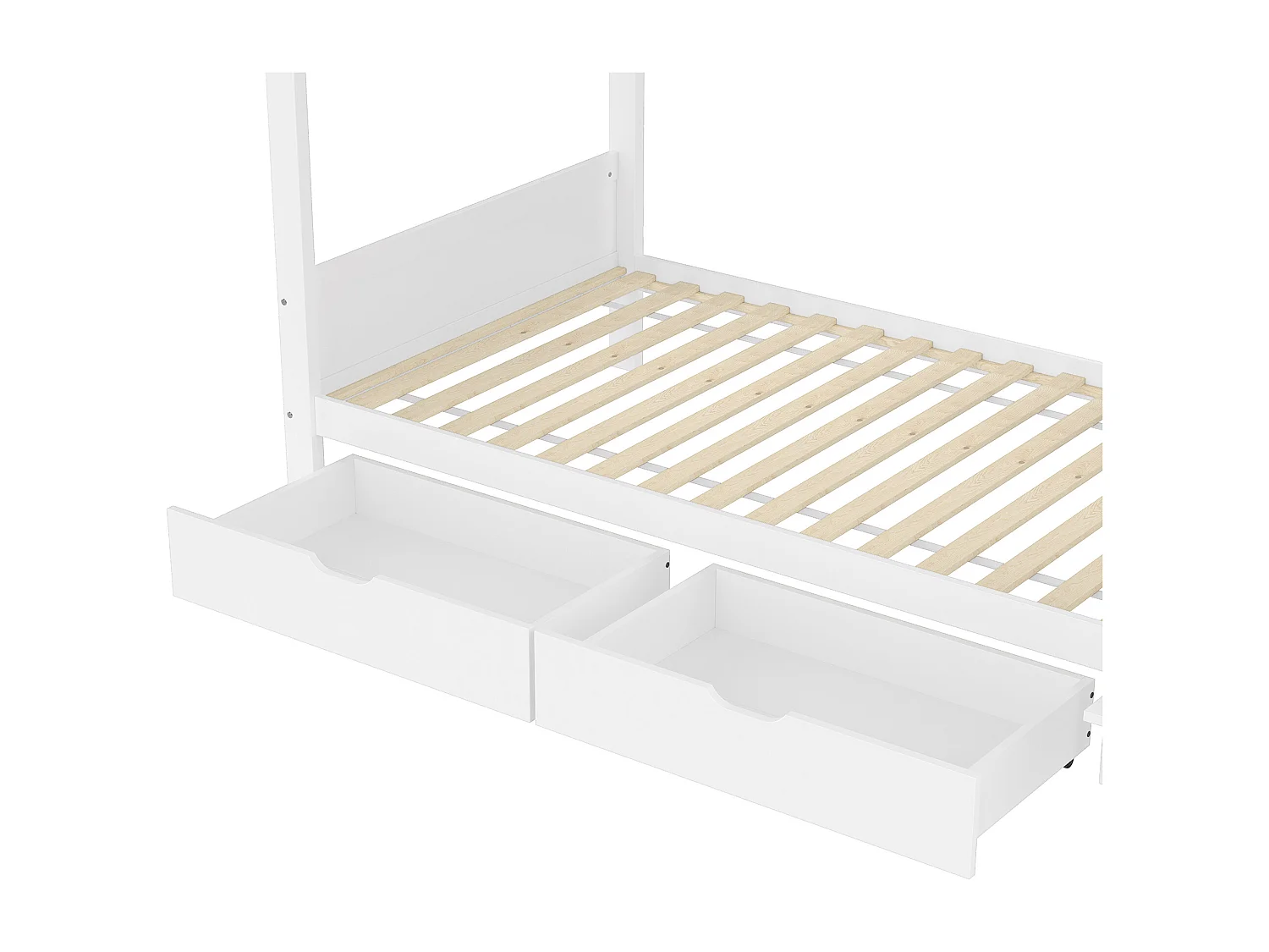 Kinder-Etagenbett 90x200 cm - mit 2 Schubladen - mit Regalen + Kleiderschrank - mit Aufbewahrungsfächern - weiß