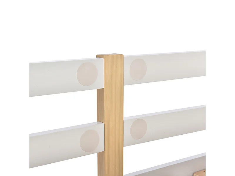 Lits superposés cabane 2x90x200cm - avec tableau de dessin - charge max 120kg - Pin - Nature et blanc