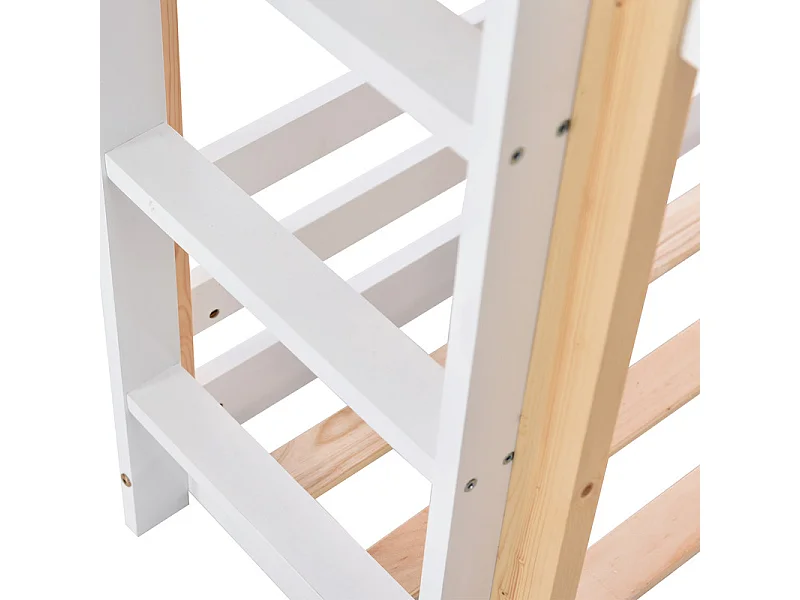 Lits superposés cabane 2x90x200cm - avec tableau de dessin - charge max 120kg - Pin - Nature et blanc