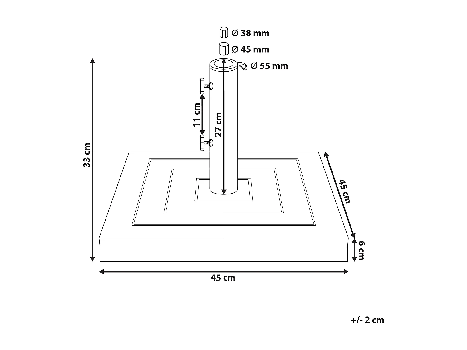 Garten Sonnenschirmständer Birkenholz / Granit quadratisch braun 45x45 cm Ceccano