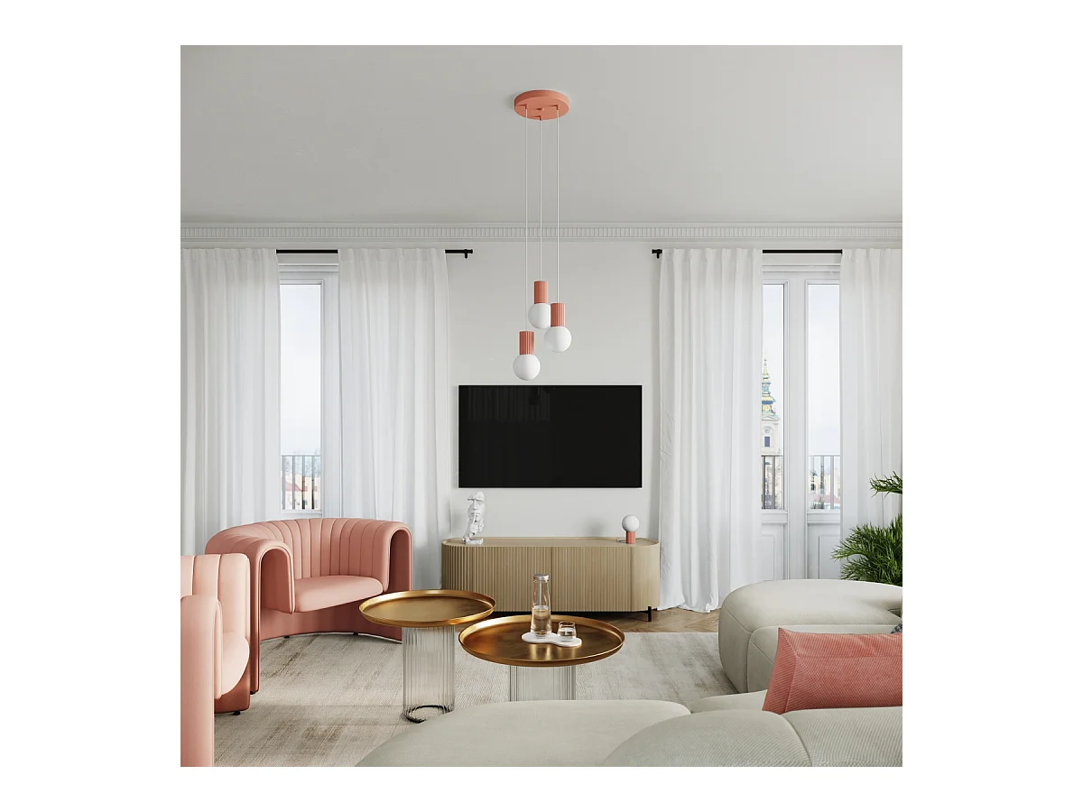 Lampe À Suspension Halo Moderne En Aluminium/Verre - 1 Sources Lumineuses - L.12 X H.120 Cm - Pêche