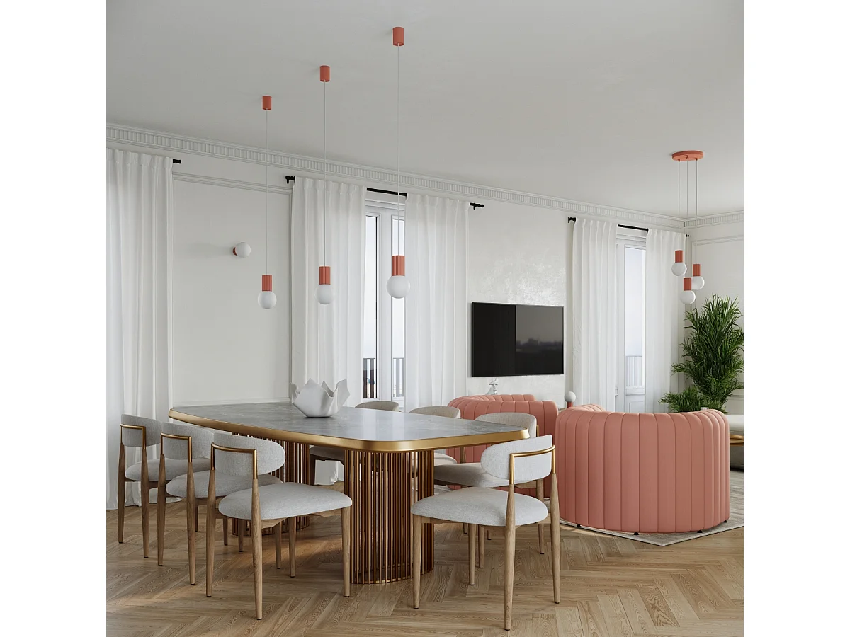 Lampe À Suspension Halo Moderne En Aluminium/Verre - 1 Sources Lumineuses - L.12 X H.120 Cm - Pêche