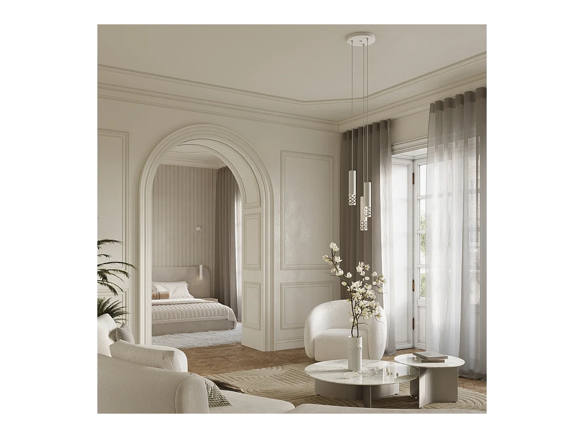 Lampe À Suspension Liro Moderne En Acier - 2 Sources Lumineuses - L.33 X H.125 Cm - Blanc