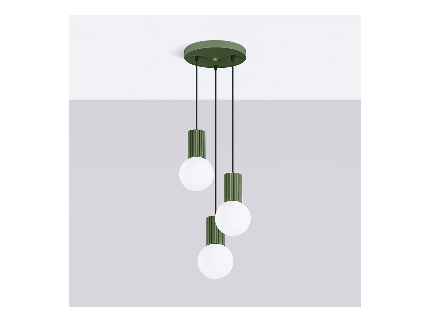 Lampe À Suspension Halo Moderne En Aluminium/Verre - 3 Sources Lumineuses - L.25 X H.125 Cm - Vert Olive