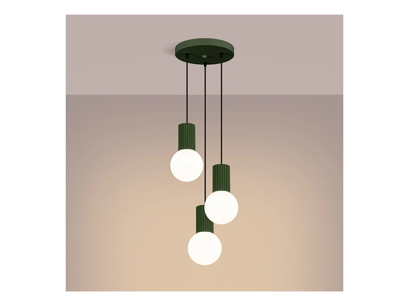 Lampe À Suspension Halo Moderne En Aluminium/Verre - 3 Sources Lumineuses - L.25 X H.125 Cm - Vert Olive