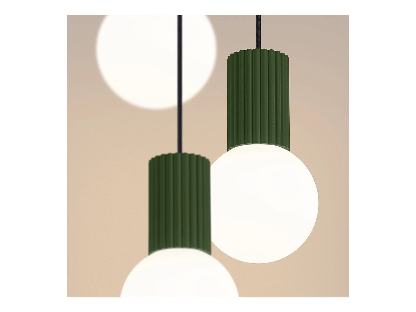 Lampe À Suspension Halo Moderne En Aluminium/Verre - 3 Sources Lumineuses - L.25 X H.125 Cm - Vert Olive