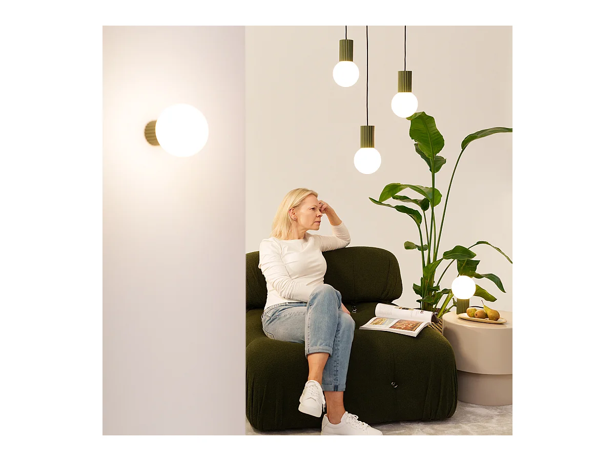 Lampe À Suspension Halo Moderne En Aluminium/Verre - 3 Sources Lumineuses - L.25 X H.125 Cm - Vert Olive