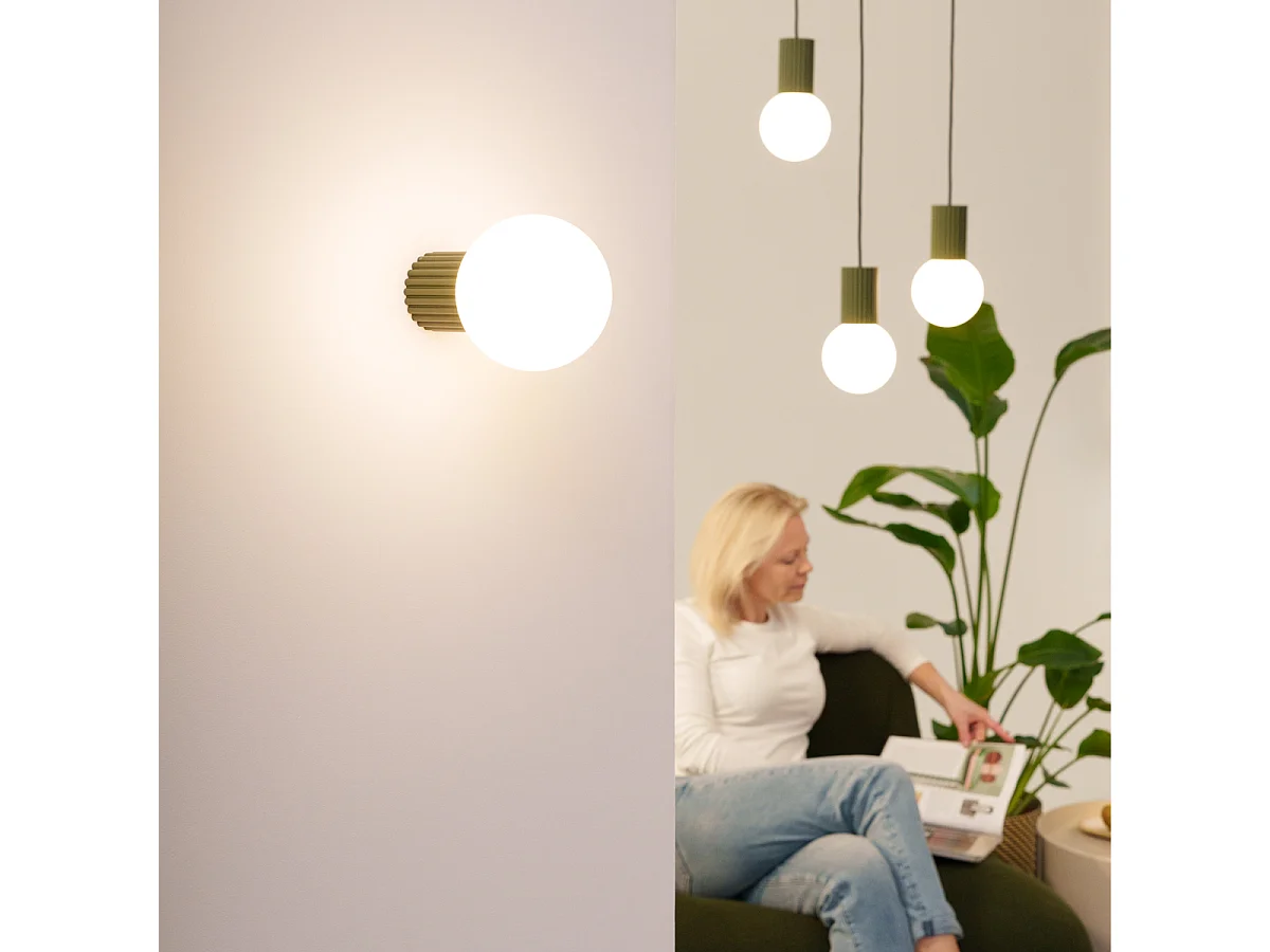 Lampe À Suspension Halo Moderne En Aluminium/Verre - 3 Sources Lumineuses - L.25 X H.125 Cm - Vert Olive
