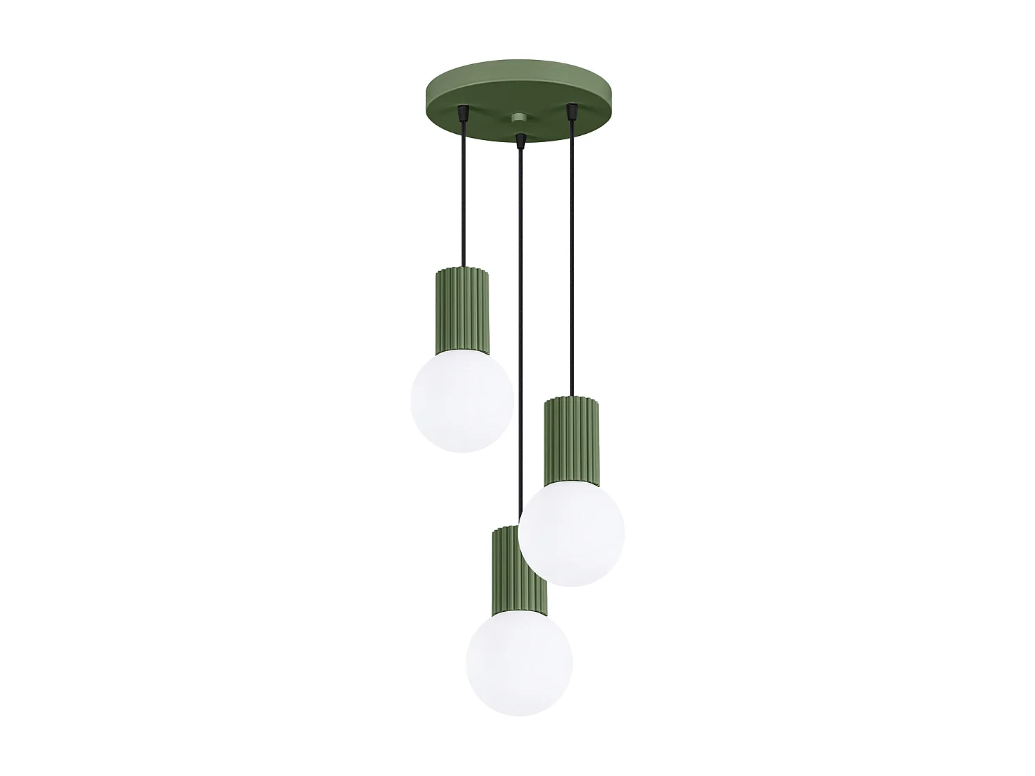 Lampe À Suspension Halo Moderne En Aluminium/Verre - 3 Sources Lumineuses - L.25 X H.125 Cm - Vert Olive