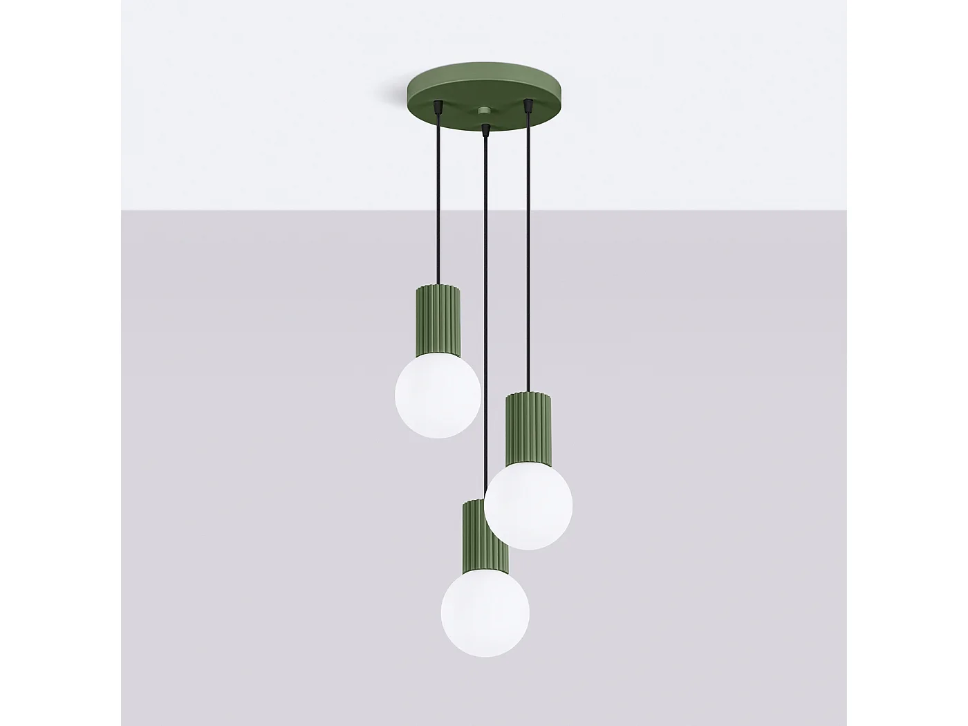 Lampe À Suspension Halo Moderne En Aluminium/Verre - 3 Sources Lumineuses - L.25 X H.125 Cm - Vert Olive