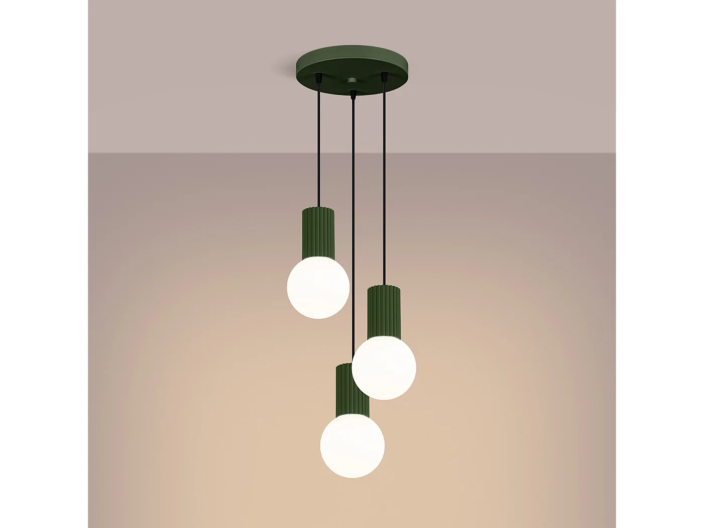 Lampe À Suspension Halo Moderne En Aluminium/Verre - 3 Sources Lumineuses - L.25 X H.125 Cm - Vert Olive