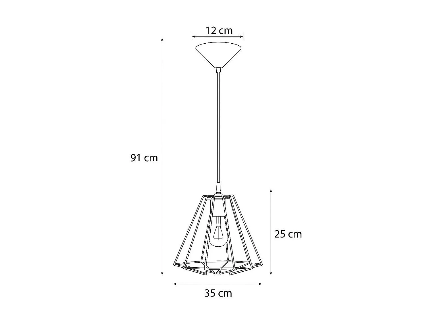 Lampe À Suspension Trapo Moderne En Acier - 1 Sources Lumineuses - L.35 X H.91 Cm - Noir