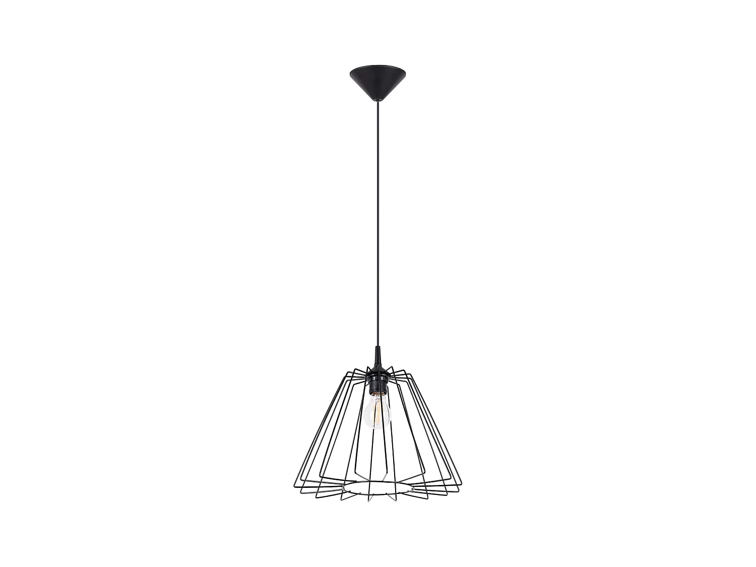 Lampada A Sospensione Trapo Moderno Di Acciaio - 1 Sorgenti Luminose - L.35 X A.91 Cm - Nero